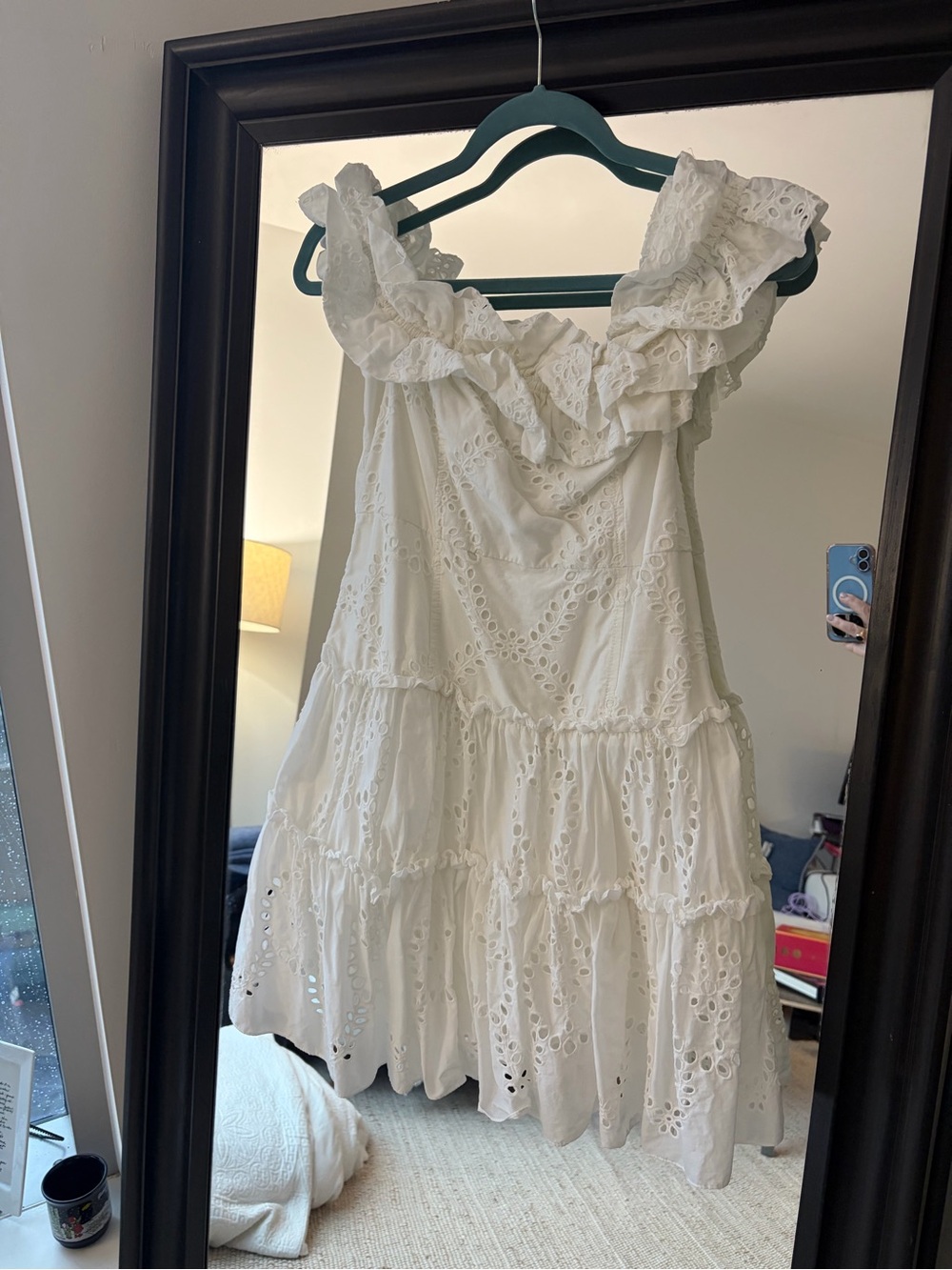 Zara White Eyelet Ruffle Tiered Mini Dress